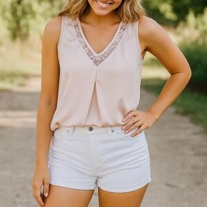 Vince Camuto Pink Lace Trim Women's Top - Size L